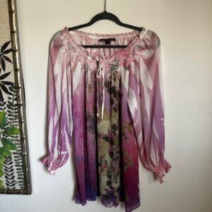 🧡3/15 Mushka by Sienna Rose Boho Floral Blouse Eclectic Water Color Women's L